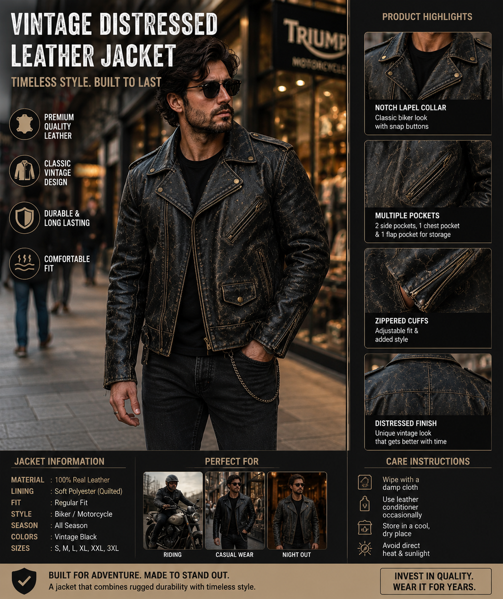 Men's Vintage Black Leather Jacket