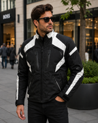 Men's Black & White Leather Jacket