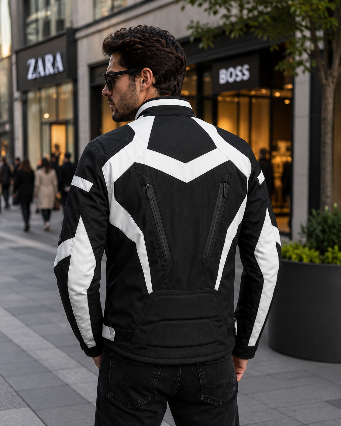 Men's Black & White Leather Jacket