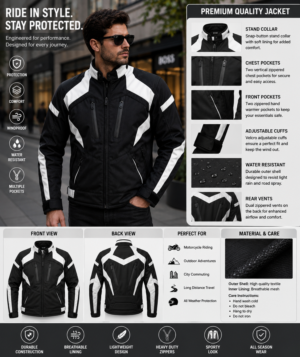 Men's Black & White Leather Jacket