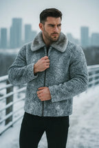 Men's Grey Persian Lamb Fur Jacket – Broadtail Astrakhan Mink Collar Coat