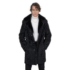 Men's Black Persian Lamb Coat – Mink Fur Collar Double-Breasted Overcoat