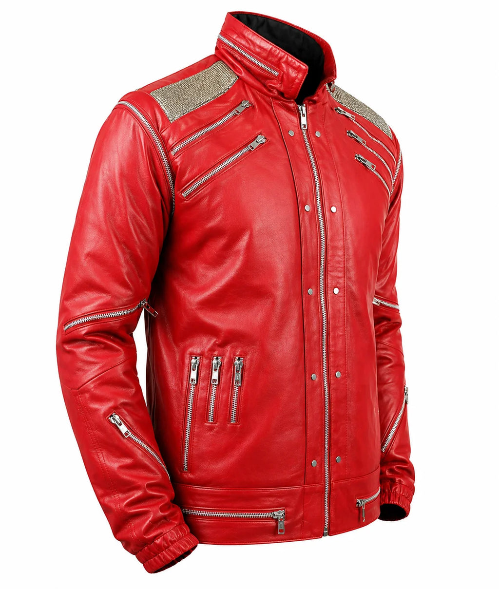 Michael Jackson "Beat It" Style Red Leather Jacket