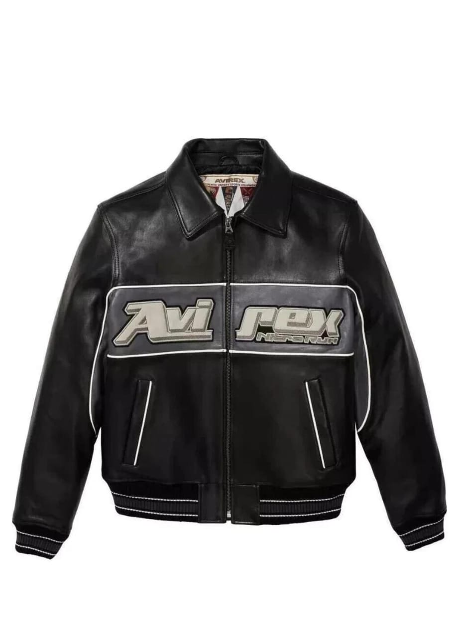 Avirex Men’s Nitro Run NYC 75 Eagle Patch Black Bomber Leather Jacket