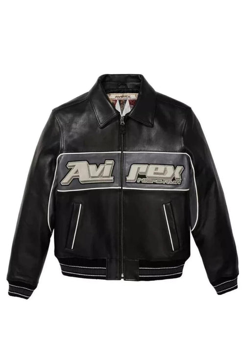 Avirex Men’s Nitro Run NYC 75 Eagle Patch Black Bomber Leather Jacket