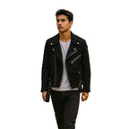 Men's Black Persian Karakul Fur Biker Jacket – Luxury Textured Moto Jacket