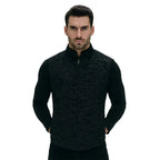 Men’s Black Textured Vest – Zip-Up Stand Collar Waistcoat