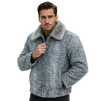 Men's Grey Persian Lamb Fur Jacket – Broadtail Astrakhan Mink Collar Coat