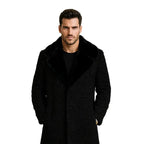 Men's Black Persian Lamb Long Coat – Real Mink Fur Collar Overcoat