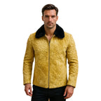 Men's Mustard Brown Persian Lamb Fur Bomber Jacket – Shearling Collar Coat