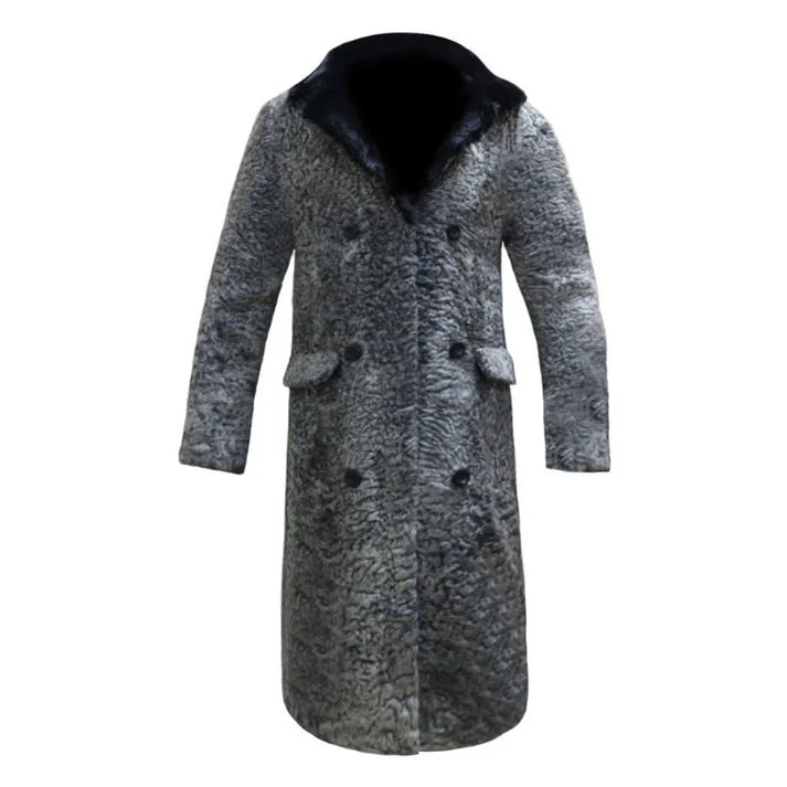 Men's Grey Persian Lamb Fur Coat – Genuine Fur Collar Long Coat | Jasperz