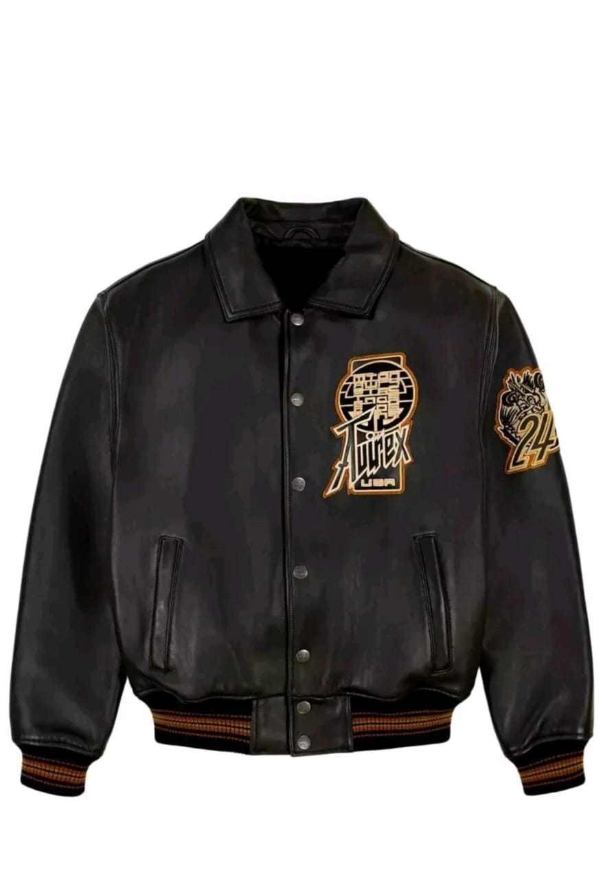 Avirex Men's Nitro Run NYC 75 Eagle Patch Black Bomber Leather