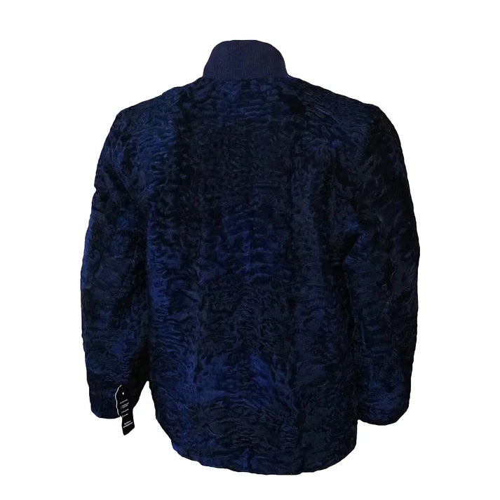 Men's Navy Blue Persian Lamb Fur Bomber Jacket – Genuine Karakul Fur Coat