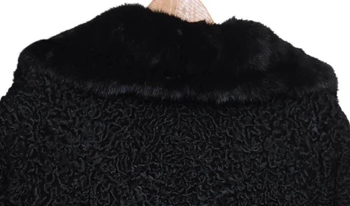 Men's Black Persian Lamb Long Coat – Real Mink Fur Collar Overcoat