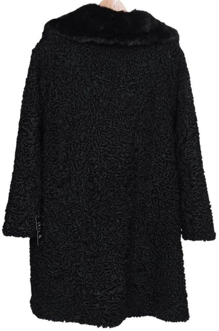 Men's Black Persian Lamb Long Coat – Real Mink Fur Collar Overcoat