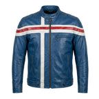 Men's Blue Leather Racing Jacket