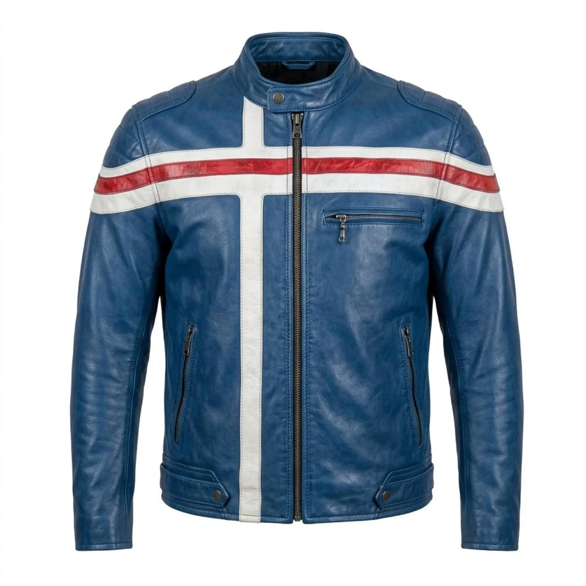 Men's Blue Leather Racing Jacket