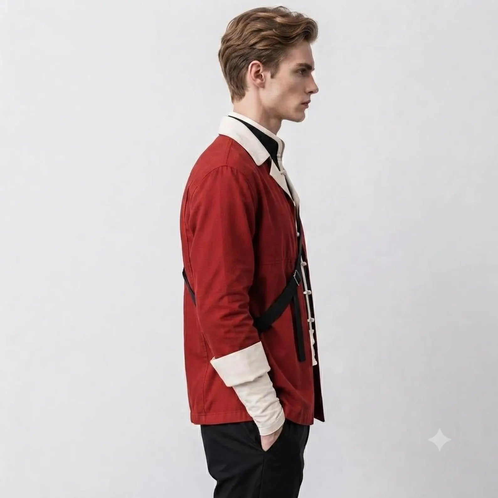 Modern Warrior Jacket for Men, Red Military Style Jacket, Samurai Inspired Jacket, Gothic Streetwear Jacket, Cosplay Fashion Jacket