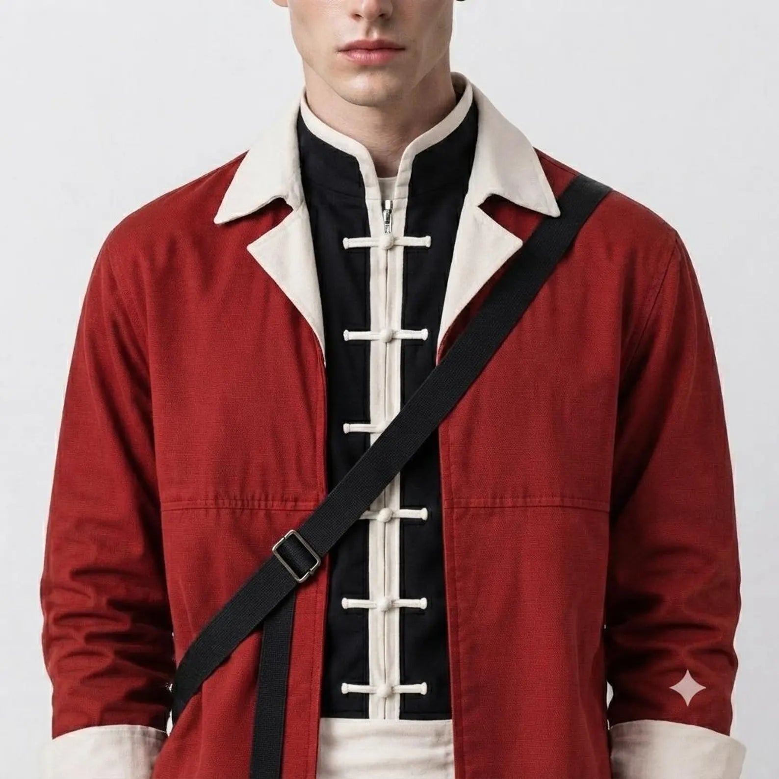 Modern Warrior Jacket for Men, Red Military Style Jacket, Samurai Inspired Jacket, Gothic Streetwear Jacket, Cosplay Fashion Jacket