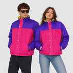 Unisex Purple & Pink Color Block Puffer Jacket – Retro Winter Jacket