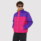 Unisex Purple & Pink Color Block Puffer Jacket – Retro Winter Jacket