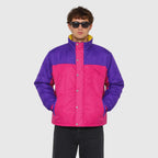 Unisex Purple & Pink Color Block Puffer Jacket – Retro Winter Jacket