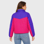 Unisex Purple & Pink Color Block Puffer Jacket – Retro Winter Jacket