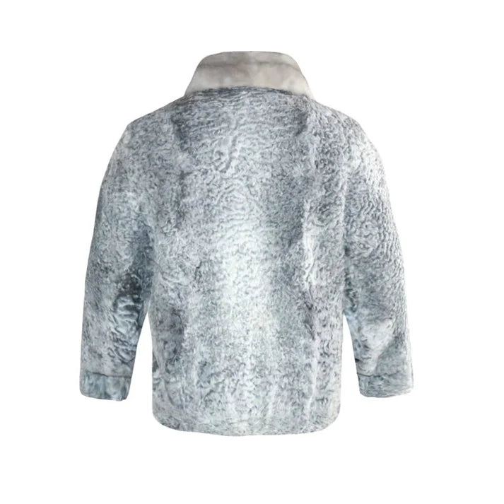 Men's Grey Persian Lamb Fur Jacket – Broadtail Astrakhan Mink Collar Coat