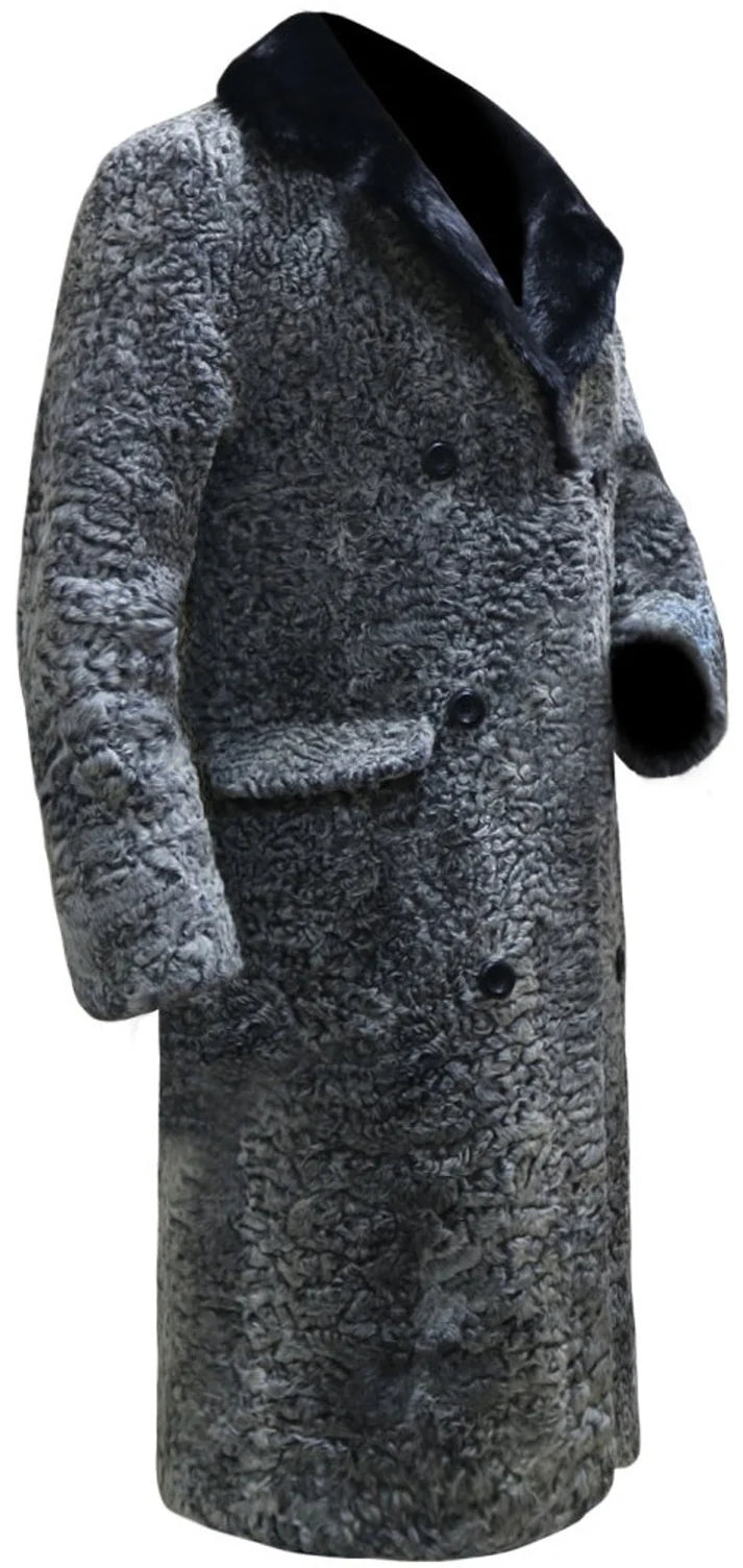 Men's Grey Persian Lamb Fur Coat – Genuine Fur Collar Long Coat | Jasperz