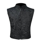 Men’s Black Textured Vest – Zip-Up Stand Collar Waistcoat