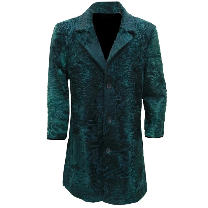 Women's Green Persian Lamb Fur Coat – Genuine Karakul Astrakhan Long Coat