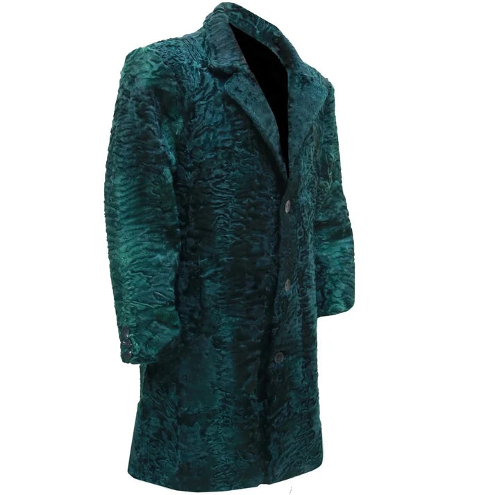 Women's Green Persian Lamb Fur Coat – Genuine Karakul Astrakhan Long Coat