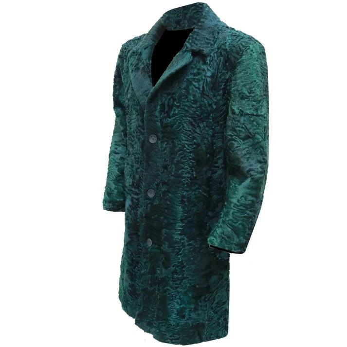 Women's Green Persian Lamb Fur Coat – Genuine Karakul Astrakhan Long Coat