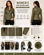 Women’s Olive Green Leather Jacket – Fitted Zip Up Moto Jacket
